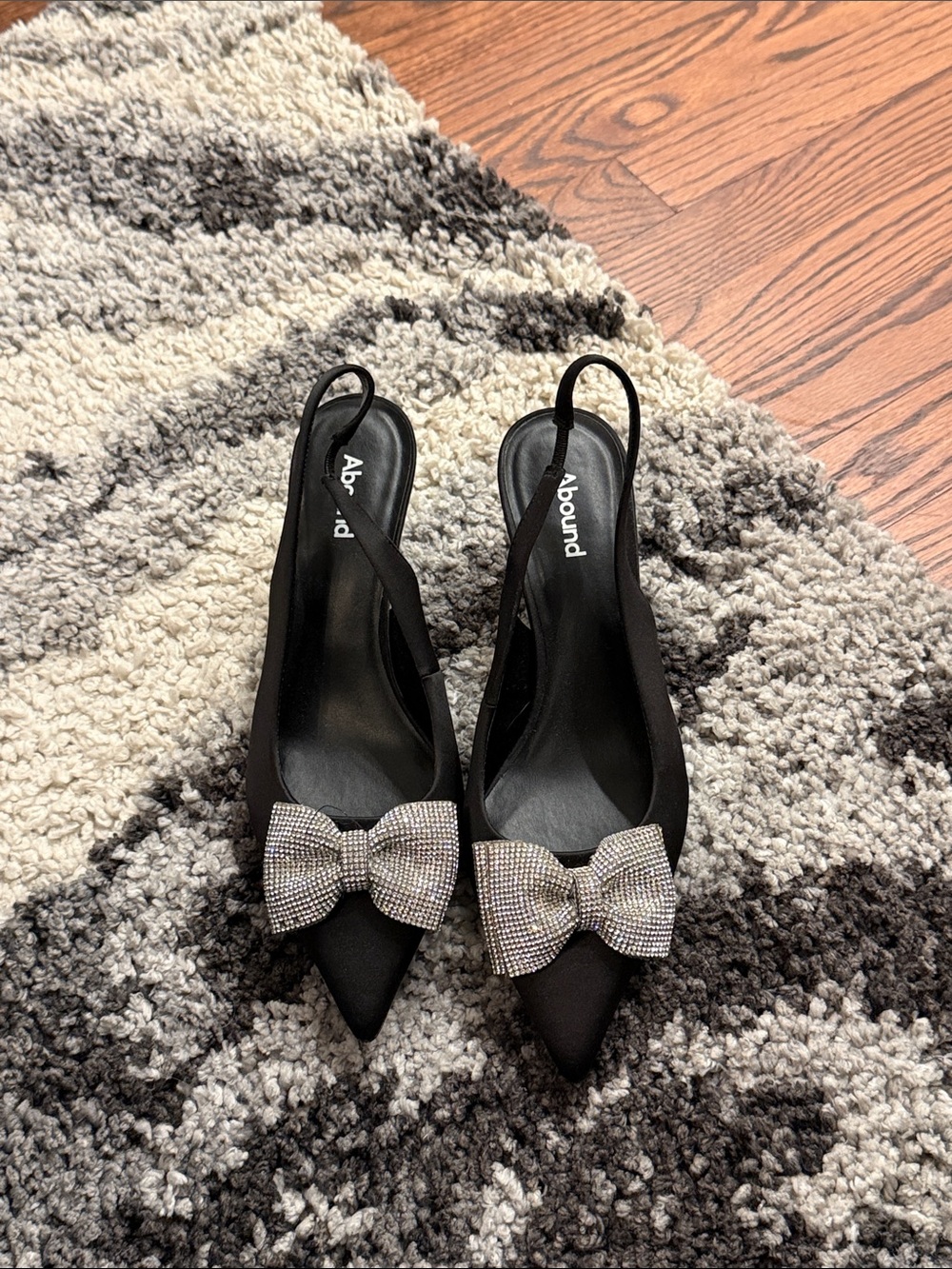 Abound Black Pointed Slingback Flats with Rhinestone Bow